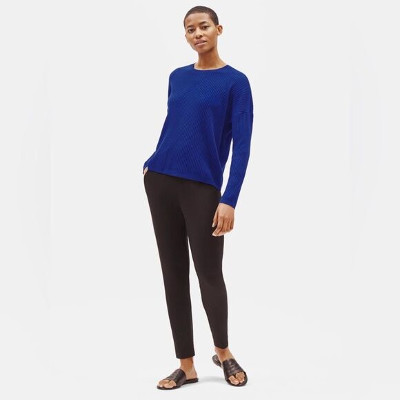 Eileen Fisher Luxe Merino Wool Ribbed Box Top Sweater 1X Royal Blue - Picture 2 of 9